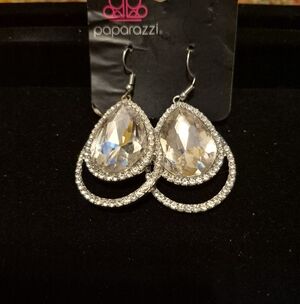 paparazzi Clear Crystal Teardrop Dangle Earrings - Silver